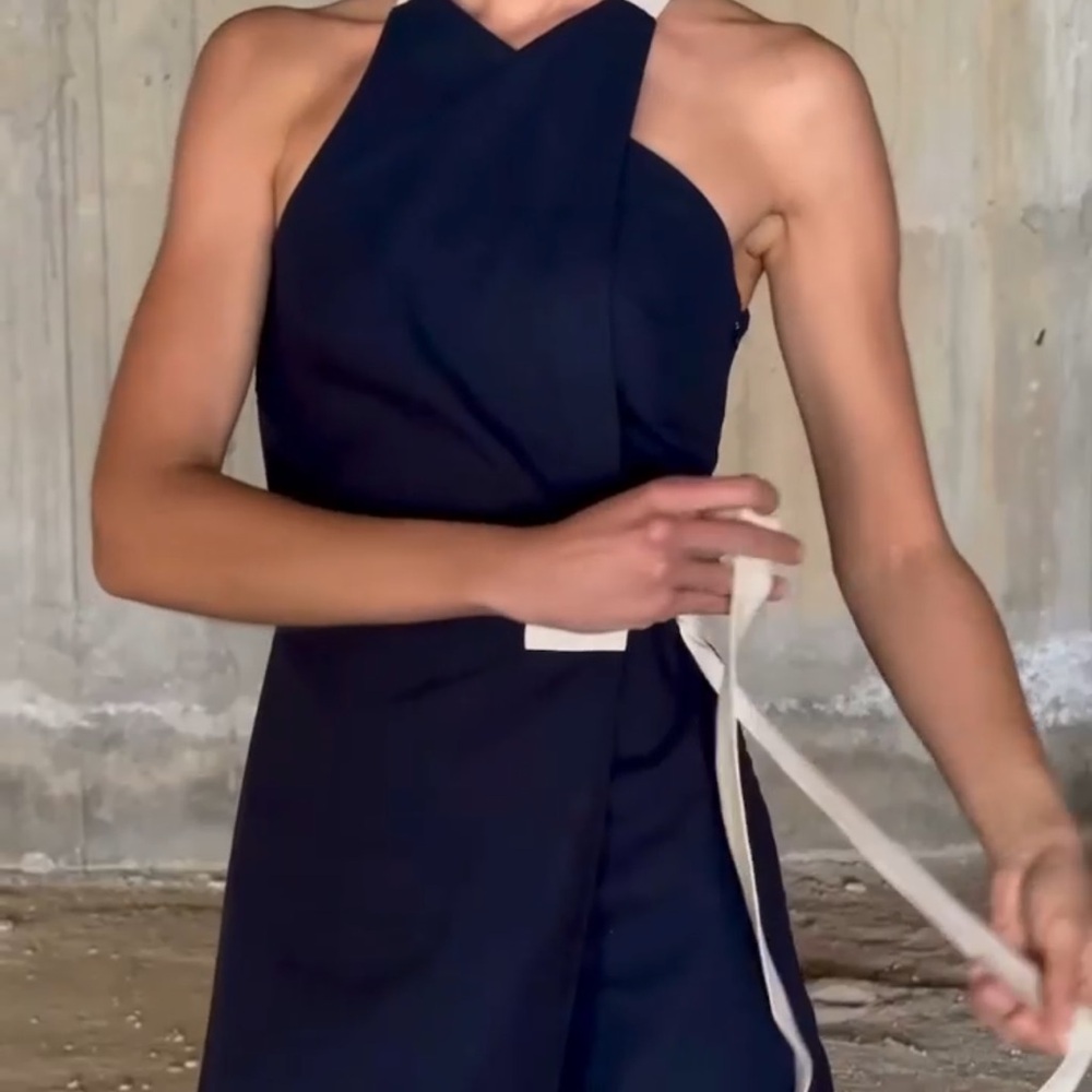 NWT! 🇵🇹 Linen LUXMII Zulu Midi Wrap Dress in Navy Luxury Made in Portugal - Picture 5 of 12